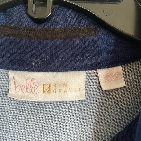 Belle by Kim Gravel Blue and Black Casual Button Down Shirt 2X - Picture 3 of 4